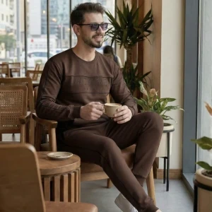 طقم شتوي رجالي فليس نوع اول فخم ومريح (بني)😎