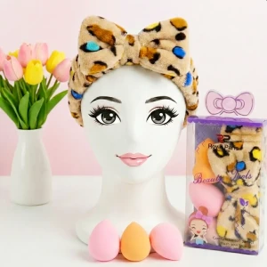 مجموعة اسفنجات مكياج مع ربطة رأس🌈