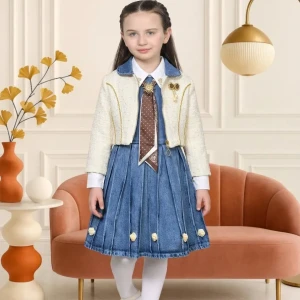 👗 طقم أميرة الجينز للعيد (فستان وجاكيت أنيق) ✨🎀
