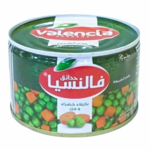 علبة معلبات بازلاء خضراء من علامة حدائق فالنسيا 