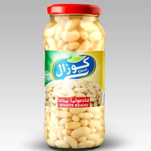 زجاجية تحتوي على فاصوليا بيضاء مسلوقة بوزن 450 غرام