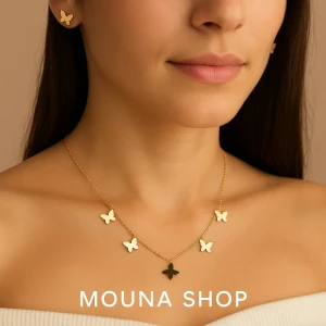 عقد وأقراط على شكل فراشات ذهبية