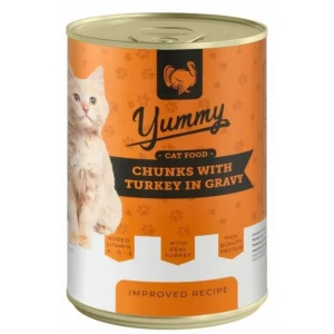 Yummy Wet Cat Food Chunks With Turkey In Gravy