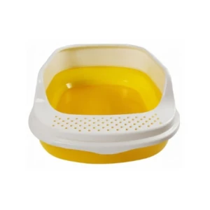 White &amp; Yellow Cat Litter Tray With Rim (40*30*9cm)