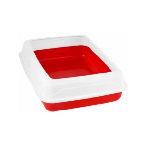 Red &amp; White Cat Litter Tray With Rim (21*15*11cm)