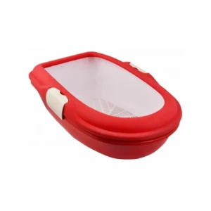 Red &amp; White Cat Litter Tray With Rim(46*20*18cm)