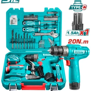 Kit caisse a outils et visseuse 12V 89 Piéces TOTAL