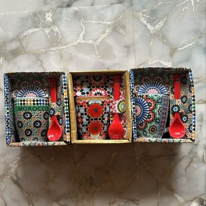 Grand Mug Avec Cuillère en Céramique aux Motifs Zellige Marocain