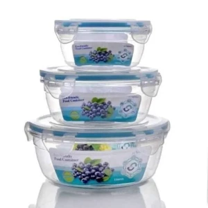 علب بلاستك شفاف لحفظ الطعام  بأحجام مختلفة وشكل دائري
