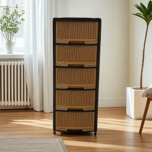 خزائن بلاستيك مقوة 5 أدراج لون خشبي