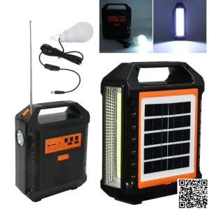 Haut-parleur Bluetooth à énergie solaire avec panneau et lampe – 