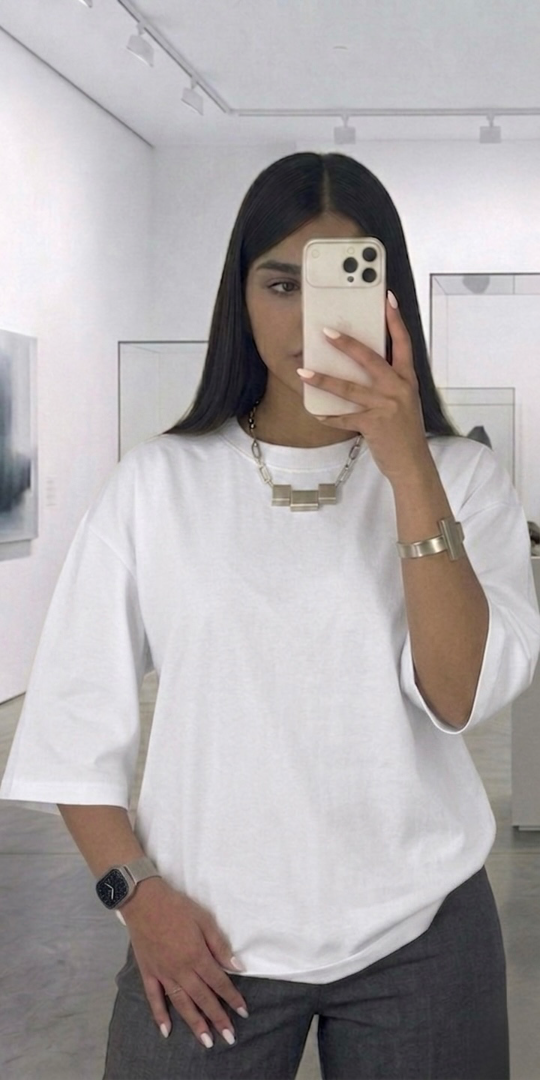 سادة Oversized T-shirt (قياس 1)(أبيض (White))