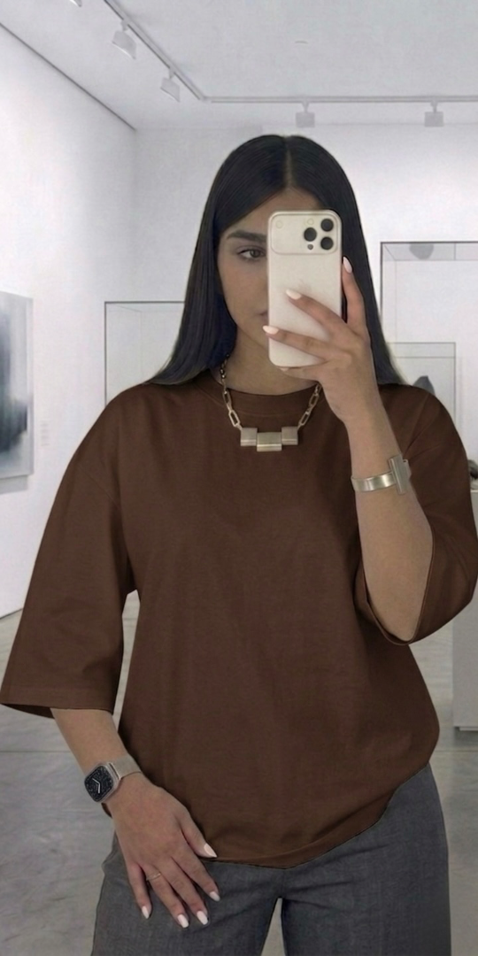 سادة Oversized T-shirt (قياس 1)(بني داكن (Dark Brown))