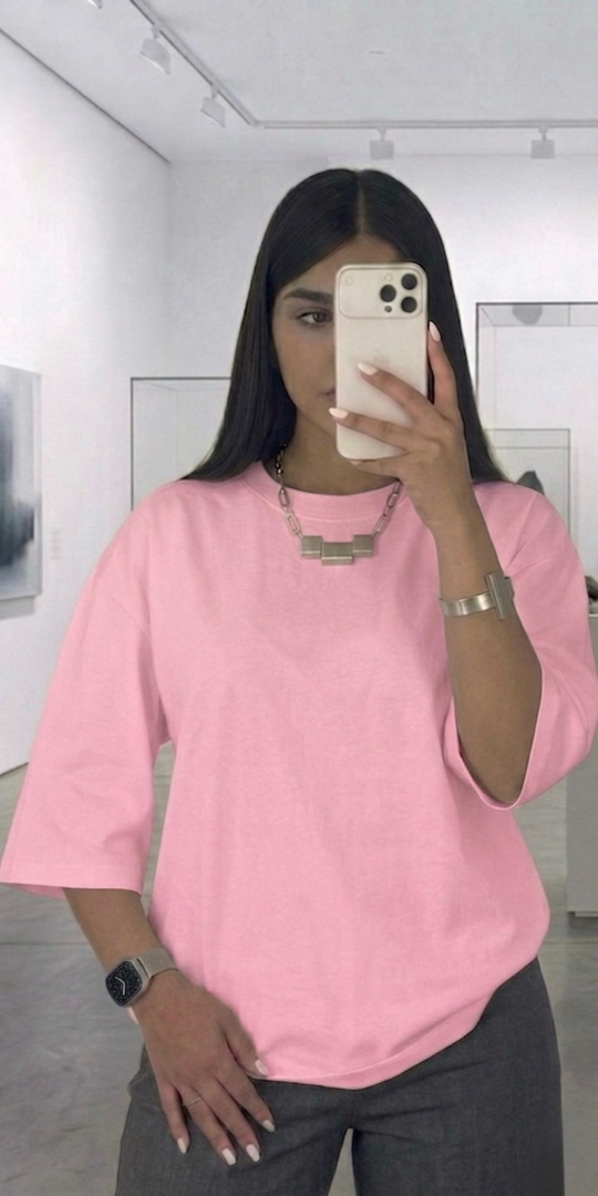 سادة Oversized T-shirt (قياس 1)(وردي فاتح (Light Pink))