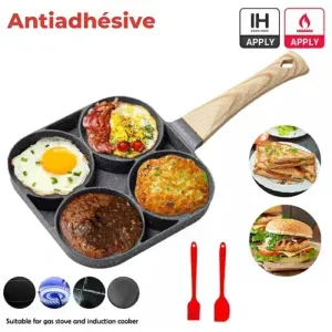 Poêle à crêpes et oeufs avec 4 trous en alumi