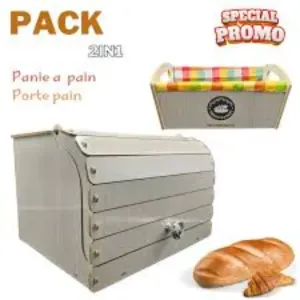 Pack 2in1 Porte Pain et Panie a Pain en bois 