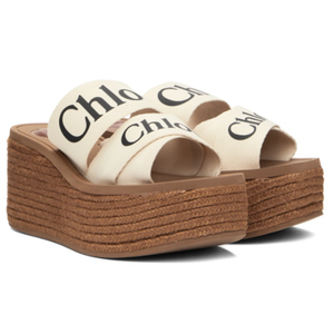  CHLOÉ Off-White Woody Wedge Heeled Sandals