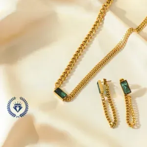 كوليه و حلق استنالس بيور فص اخضر