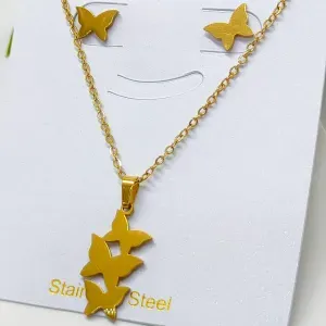 طقم استنالس سلسله و حلق فراشه 