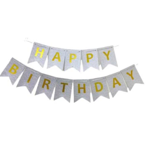 Silver Glitter Happy birthday banner