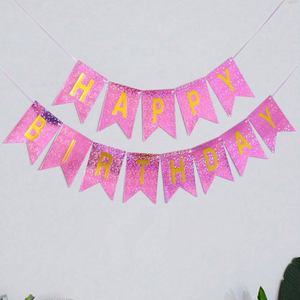 Fuscia Glitter happy birthday banner