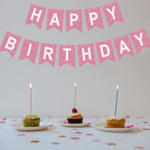 Pink Glitter happy birthday banner