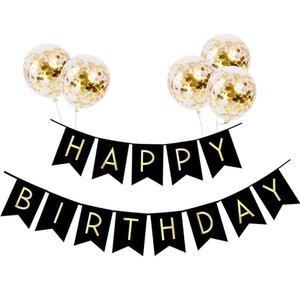 Black happy birthday banner