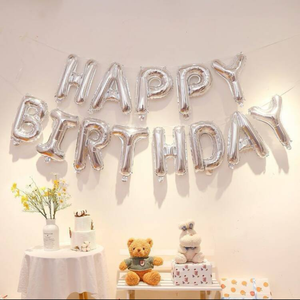 Silver happy birthday balloons 