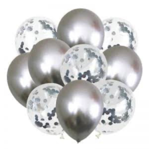 Silver Confetti &amp; Metallic Balloons Set