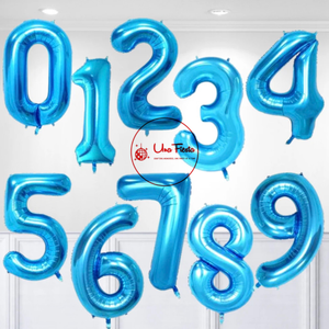 Blue numbers foil balloons 