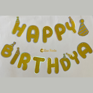Silver Glitter Gold HBD banner