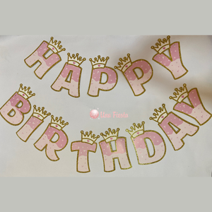 Glitter princess crown HBD banner 