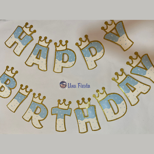 Glitter prince crown HBD banner 