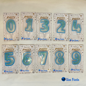 Blue sparkling numbers candles 