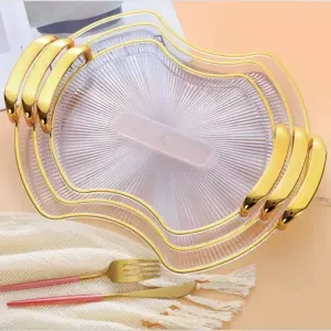 صحون تقديم اكلريك بيدين ذهبي