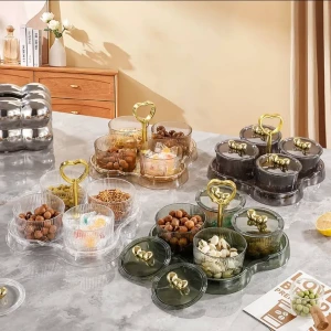 🌀 ستاند تقديم مكسرات – 4 خانات دوّار مع شيال أنيق