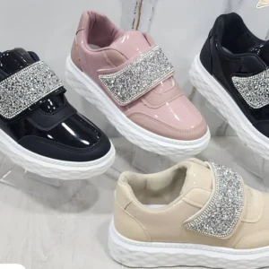 :  حذاء رياضي بناتي ✨ بأشرطة لاصقة مرصعة بالكريستال 💎