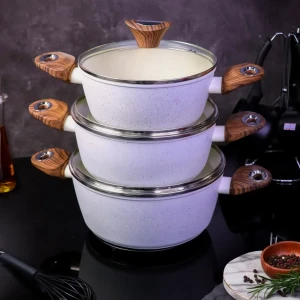 طقم طناجر (غرانيت ) لون أبيض 