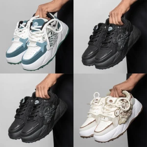 حذاء رياضي مزيج الجلد والقماش 