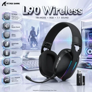 ATTACK SHARK L90 Foldable Wireless Gaming Headset (Tri-Mode)