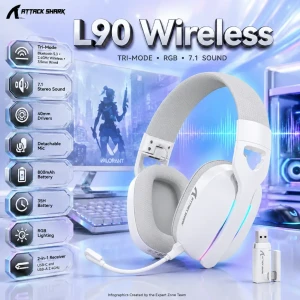 ATTACK SHARK L90 Foldable Gaming Headset (Tri-Mode) White