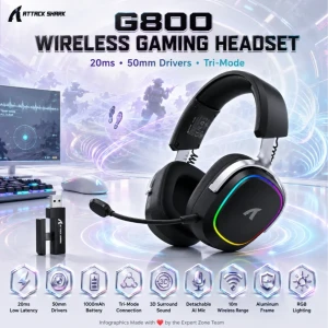 Attack Shark G800 Wireless Gaming Headset Bluetooth 
