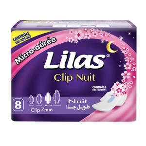 Serviettes périodiques Lilas Clip nuit micro-