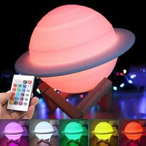 مصباح عل شكل كوكب زحل مضيء مع قاعدة 