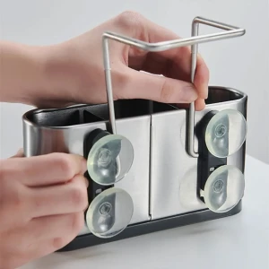 Organiseur d’évier de cuisine porte-éponge en acier inoxydable – 