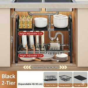 Organisateur Sous Évier Extensible de Cuisine 2 Niveaux Réglable 