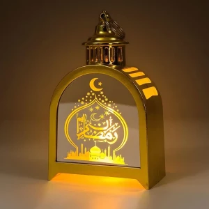 Lanterne de Ramadan Dorée LED Design Traditionnel avec Silhouette
