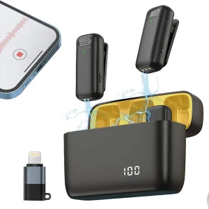 Double Microphone sans Fil pour Iphone et Android avec Étui de Ch