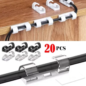 Pack 20pcs Pinces de câble auto-adhésives solides et transparents