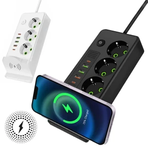Multiprise 3 SOCKET 2500W avec USB, Type-C et chargement sans fil